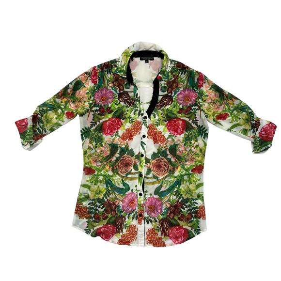 ALBERTO MAKALI English Rose Garden Sheer Button Up Blouse Size Small Womens - Picture 4 of 10